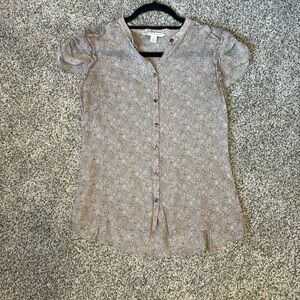 Banana Republic Tan Paisley Button-Down Short Sleeve Blouse